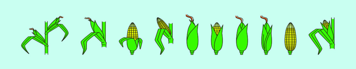 set of corn cartoon icon design template with various models. vector illustration isolated on blue background
