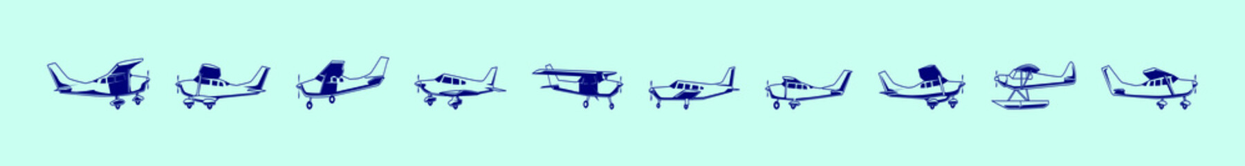 set of cessna plane cartoon icon design template with various models. vector illustration isolated on blue background - obrazy, fototapety, plakaty