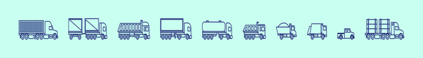 set of industrial transportation with truck icon design template in various models. vector illustration isolated on blue background