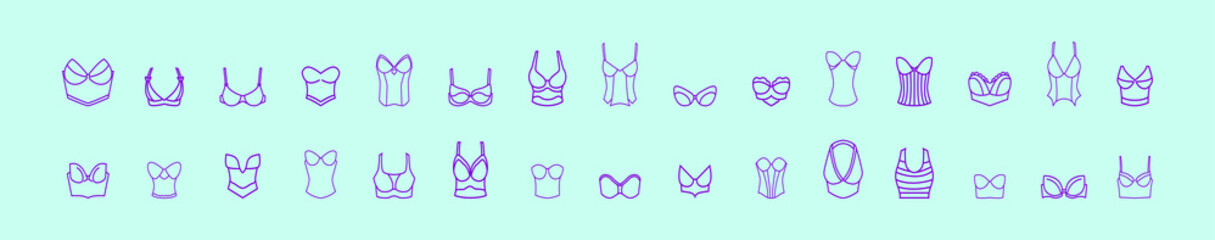 set of bustier cartoon icon design template with various models. vector illustration isolated on blue background