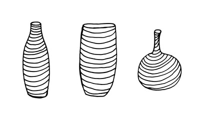Striped vase isolated on white background. Hand drawn vector illustration. Beautiful interior element. Cozy home object