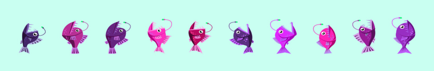 set of piranha fish cartoon icon design template with various models. vector illustration isolated on blue background