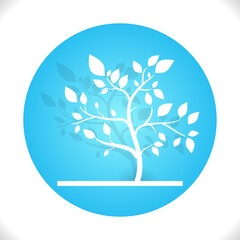 Eco design background white tree silhouette with shadow in blue circle. Ecology jpeg Illustration