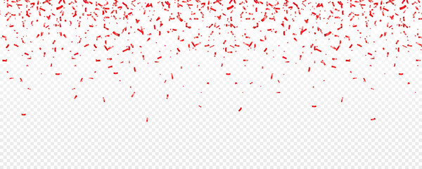Christmas, Valentines day red confetti on transparent background. Falling shiny glitter. Festive party design elements. - obrazy, fototapety, plakaty