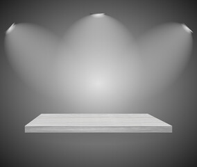 Studio Light With Empty Platform. Design concept shop bookshelf or showcase. Jpeg illustration