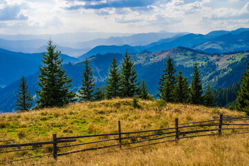 gorgeous mountains image, magnificent alandscape in the Carpathians, morning sunlight on the slope of mountain, Europe travel, west Ukraine, Europe