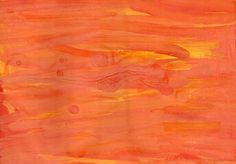 Hand drawn red, orange and yellow texture. Artistic paper. Grunge style. Gouache and watercolor paint. Paint soaked craft texture. Wooden texture. For background, cover, packaging, design element.