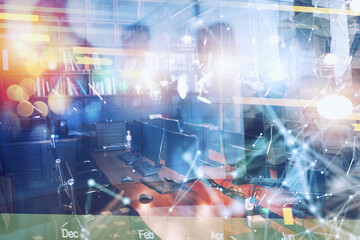 Fototapeta na wymiar Office interior with blurred team of business person at work