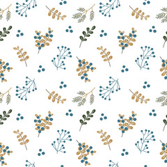 Christmas seamless pattern with winter plants and berries