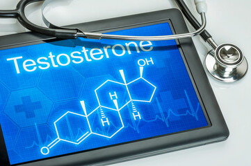 Tablet with the chemical formula of testosterone - obrazy, fototapety, plakaty