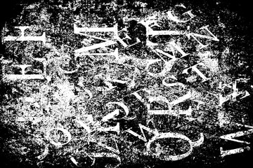 The grunge texture is black and white. Monochrome abstract background. Pattern of scratches, chips, and paint strokes. Black smudges, scuffing, wear and tear