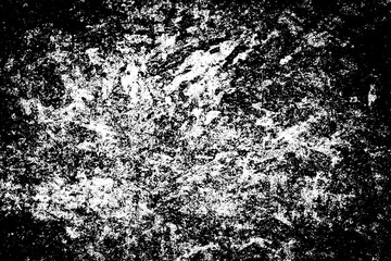 The grunge texture is black and white. Monochrome abstract background. Pattern of scratches, chips, and paint strokes. Black smudges, scuffing, wear and tear