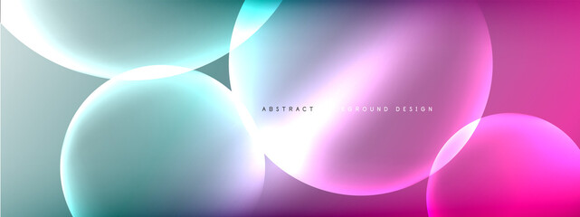 Vector abstract background liquid bubble circles on fluid gradient with shadows and light effects. Shiny design templates for text