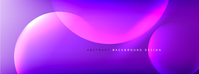 Vector abstract background liquid bubble circles on fluid gradient with shadows and light effects. Shiny design templates for text