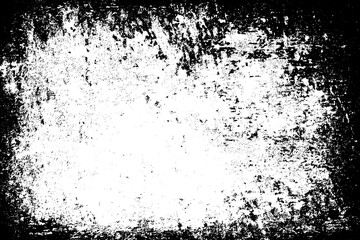 The grunge texture is black and white. Monochrome abstract background. Pattern of scratches, chips, and paint strokes. Black smudges, scuffing, wear and tear