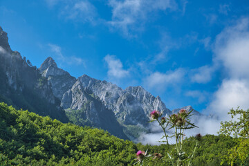 Mountain range Prokletije in the clouds