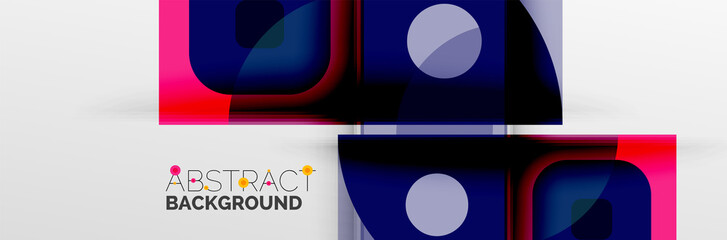 Bright color circles, abstract round shapes and triangles composition with shadow effects. Vector modern geometric design template