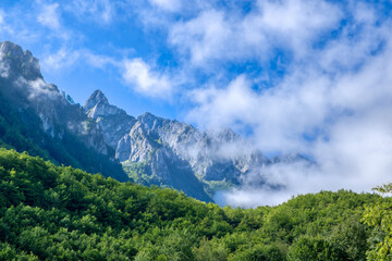 Mountain range Prokletije in the clouds