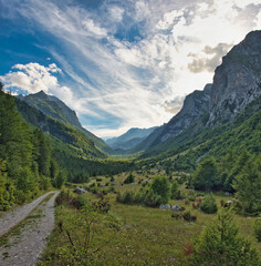 Fototapeta na wymiar Panorama of the Ropojana valley in the Prokletije National Park.