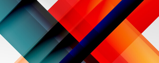 Geometric abstract backgrounds with shadow lines, modern forms, rectangles, squares and fluid gradients. Bright colorful stripes cool backdrops