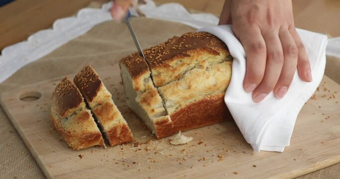 slicing a bread