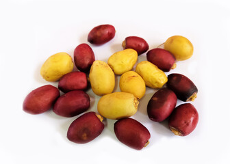 Arabian Red And Golden Date Fruits. Selective Focus
