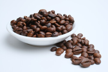 Set of fresh roasted coffee beans isolated on white background