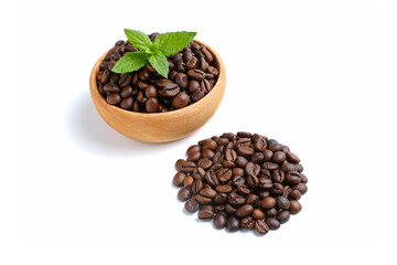 Set of fresh roasted coffee beans isolated on white background