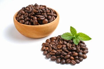 Set of fresh roasted coffee beans isolated on white background