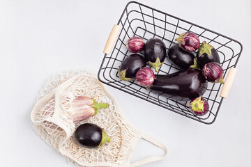 Organic eggplant crop. Buy local concept. Sustainable, plastic free, zero waste lifestyle