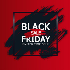 Black square frame with red brushstroke. Black friday sale template. Border vector frame. © ku4erashka