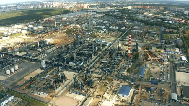 Aerial hyperlapse of an oil refinery