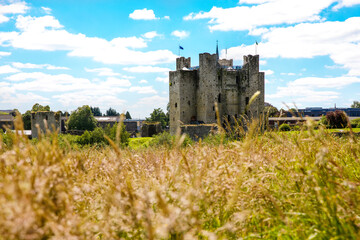 Fototapeta premium A panoramic view of Trim castle in County Meath on the River Boyne, Ireland. It is the largest Anglo-Norman Castle in Ireland