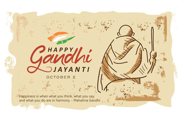 Gandhi Jayanti is an event celebrated in India to mark the birth anniversary of Mahatma Gandhi, vector design old paper background - obrazy, fototapety, plakaty