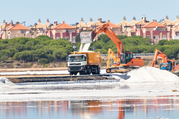 Traditional and natural salt production in nature reserve, in Huelva