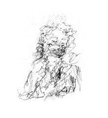 Fototapeta premium Sketch of a girl in a mask. Hand drawn illustration. Social distancing