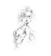 Fototapeta premium Sketch of a girl with glasses. Hand drawn illustration.