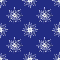 Vector seamless pattern with white rounded ornaments. Dark blue background. Winter pattern.