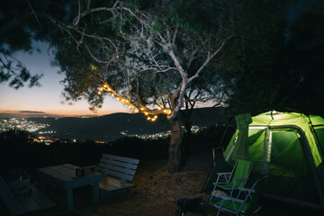 tent in the night with a view