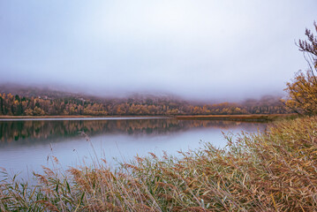 Landscape of the Uña lagoons, Cuenca province in Autumn. Spain.