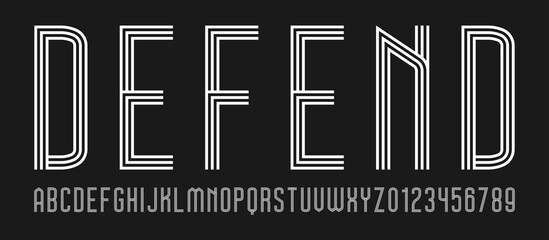 Set of alphabets font letters and numbers modern abstract design with lines vector illustration