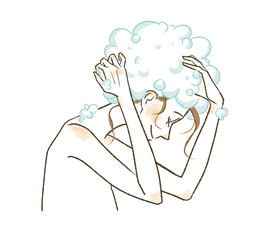 シャンプーしている女性