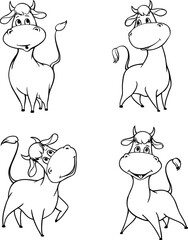 Happy Chinese new year 2021 funny bull symbol. Comical ox animal holiday cartoon character. Collection of cute cow with various posing. Bull mascot vector Illustration isolated on white background