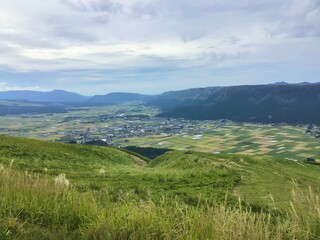 Fototapeta premium Scenery inside the Aso caldera seen from the observatory called Daikanbo