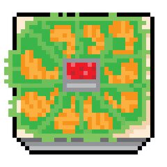 Fried shrimp food picture. Vector pixel art.