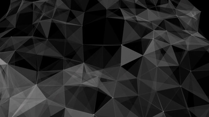 White and grey polygonal geometric background, triangle texture. Connecting dots and lines in triangle polygonal structure. Illustration for branding, science,graphic design. 3d rendering.