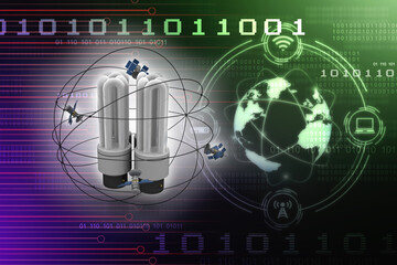 3d illustration Space satellite orbit connected bulb around satellite
