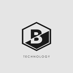 B Letter Hexagon Geometrical Techno Logo. Monogram Hexagon Geometric outline letter logo icon for science technology