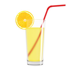 Glass of lemonade or lemon juice a test tube and slice orange isolated on white background. Close-Up.