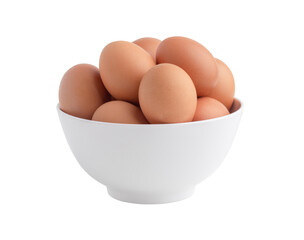 Chicken eggs in the white bowl isolated